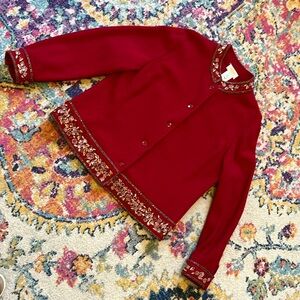 Talbots 100% wool button up jacket coat embroidery w/ sequins